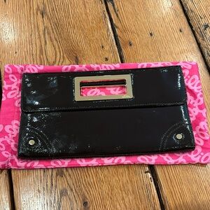 Lilly Pulitzer Mizner brown patent leather clutch